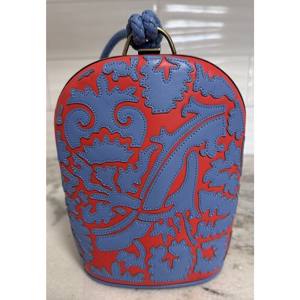 Tory Burch Blue Red Leather Dome Clutch Mini Handbag - Picture 3 of 13
